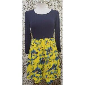 Charming Charlie Dress Womens Size Small Floral Blue Yellow Rayon Spandex